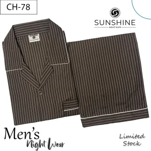 Brown Stripe Night Suit for Men CH-78- Luxurious Sleepwear. Shop Now