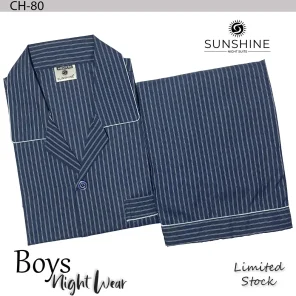 CH-80 R-Blue Stripe Fabric Nightwear For Boys. Comfortable and stylish sleepwear for boys. Shop Now