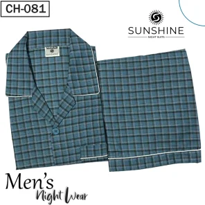 Teal Check Night Suit for Men CH-81- Luxurious Sleepwear. Shop Now