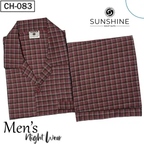 Maroon Check Night Suit for Men CH-83- Luxurious Sleepwear. Shop Now