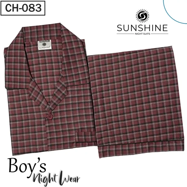 Maroon Check Nightwear for Boys CH-83- Luxurious Sleepwear. Shop Now