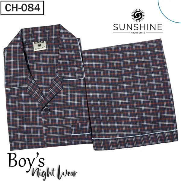 Blue Red Check Nightwear for Boys CH-84- Luxurious Sleepwear. Shop Now