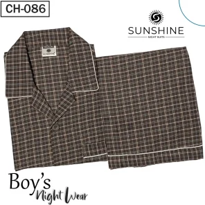 Dark Brown Check Nightwear for Boys CH-86- Luxurious Sleepwear. Shop Now