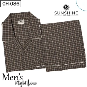 Dark Brown Check Night Suit for Men CH-86- Luxurious Sleepwear. Shop Now