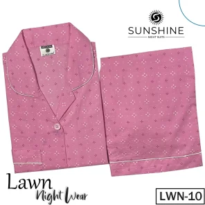 LWN-10 Blush Pink Printed Lawn Nightdress for Women in Pakistan, showcasing a relaxed fit and elegant design, made from soft, breathable fabric perfect for warm nights