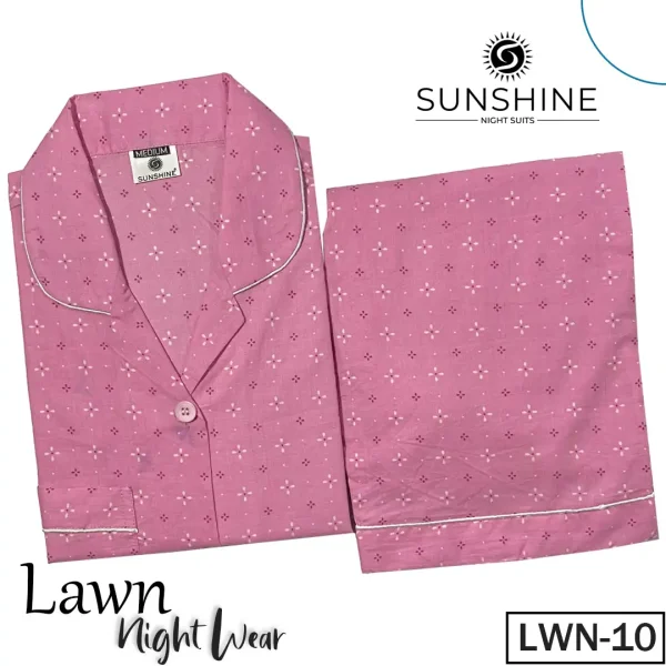 LWN-10 Blush Pink Printed Lawn Nightdress for Women in Pakistan, showcasing a relaxed fit and elegant design, made from soft, breathable fabric perfect for warm nights