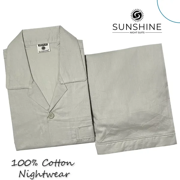 Silver Grey Plain 100% Cotton Nightdress for Men, soft and breathable for a comfortable night's sleep.