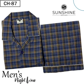 Blue Brown Check Nightwear for Men CH-87- Luxurious Sleepwear. Shop Now
