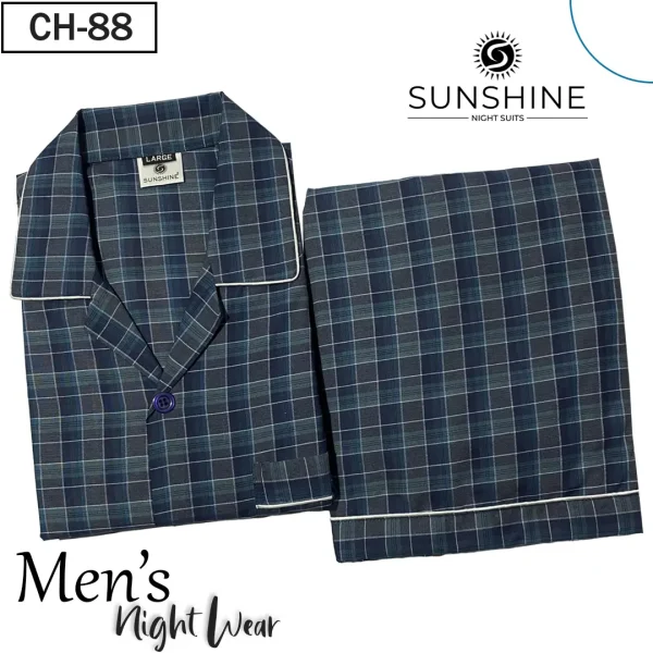 Steel Blue Check Nightwear for Men CH-88- Luxurious Sleepwear. Shop Now