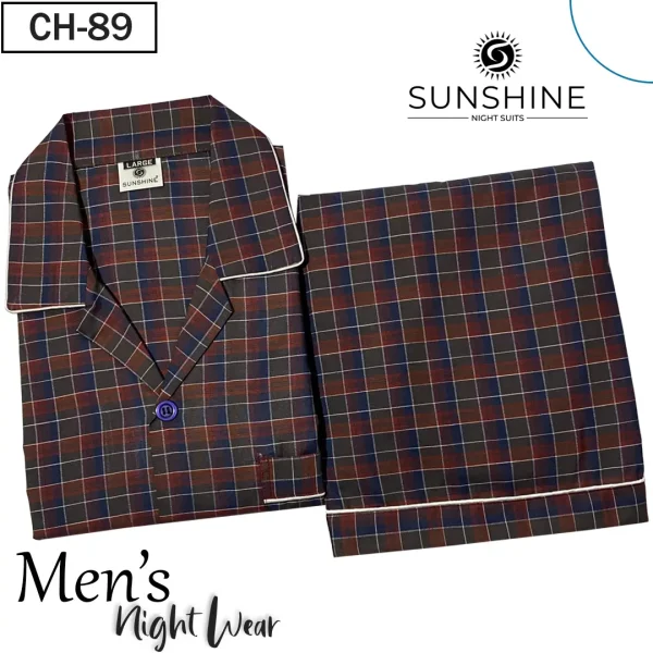 Reddish Check Nightwear for Men CH-89- Luxurious Sleepwear. Shop Now