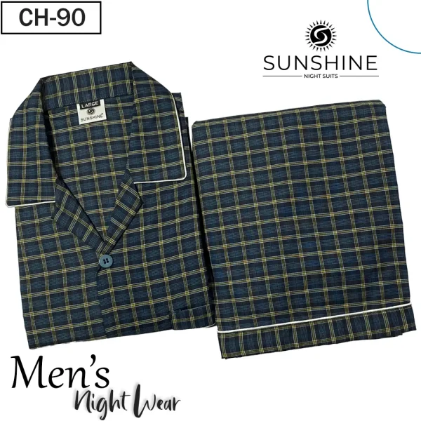 Dark Teal Check Nightwear for Men CH-90- Luxurious Sleepwear. Shop Now