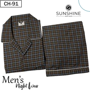 Dark Brown Check Nightwear for Men CH-91- Luxurious Sleepwear. Shop Now
