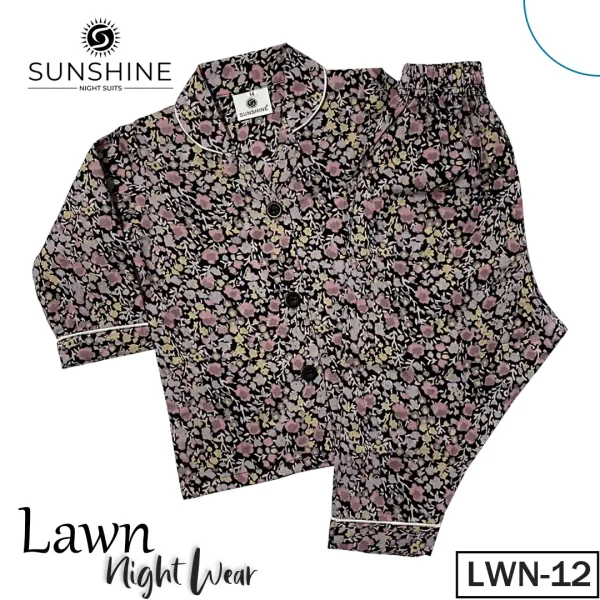 Mini Flowers Printed Lawn Pajamas Set for Girls – LWN-12, made from premium lawn cotton, providing ultimate comfort and style for cozy nights.