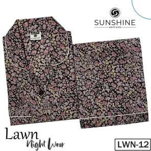 LWN-12 Mini Flowers Printed Lawn Nightdress for Women in Pakistan, showcasing a relaxed fit and elegant design, made from soft, breathable fabric perfect for warm nights