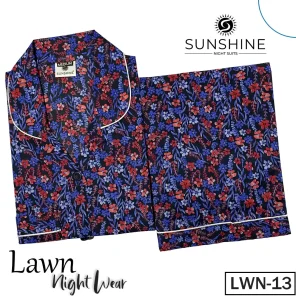LWN-13 Blue Floral Printed Lawn Nightdress for Women in Pakistan, showcasing a relaxed fit and elegant design, made from soft, breathable fabric perfect for warm nights