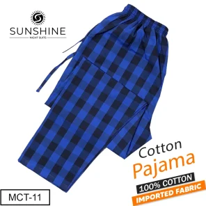 Blue Black checkered 100% cotton trousers, product code MCT-11, featuring a classic pattern, comfortable fit, and breathable fabric perfect for casual wear