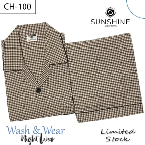 Fawn Gingham Check Night suit for Men CH-100- Luxurious Sleepwear. Shop Now