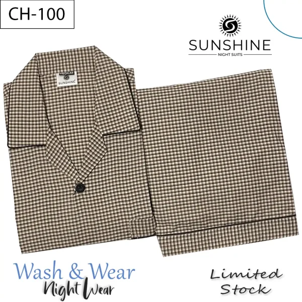 Fawn Gingham Check Night suit for Men CH-100- Luxurious Sleepwear. Shop Now