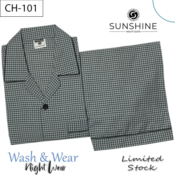 Black Gingham Check Night suit for Men CH-101- Luxurious Sleepwear. Shop Now