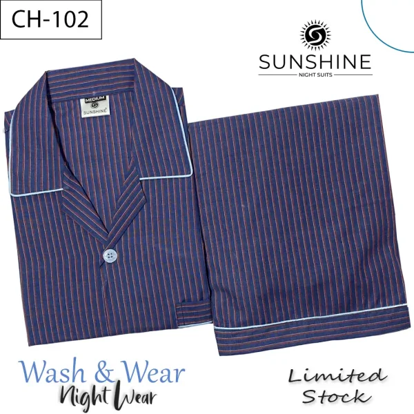 Royal Blue Stripes Night suit for Men CH-102- Luxurious Sleepwear. Shop Now