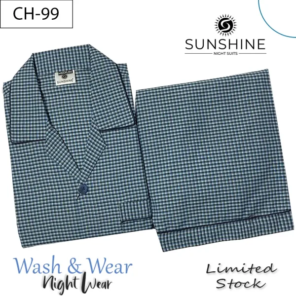 Blue Gingham Check Night suit for Men CH-99- Luxurious Sleepwear. Shop Now