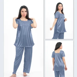 Grey Silk Jersey Pajamas Set 2500-G For Women in Pakistan - Easy wear, stylish design, ultimate comfort.