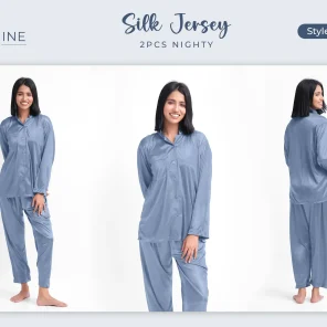 Grey Silk Jersey Pajamas Set 2550-G For Women in Pakistan - Easy wear, stylish design, ultimate comfort.