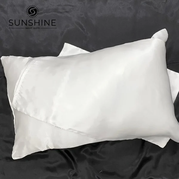 Luxurious White silk satin pillowcases with a glossy, elegant finish