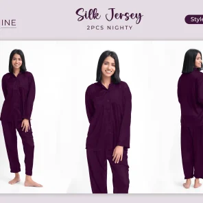 Purple Silk Jersey Pajamas Set 2550-H For Women in Pakistan - Easy wear, stylish design, ultimate comfort.