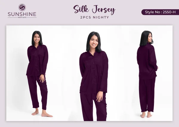 Purple Silk Jersey Pajamas Set 2550-H For Women in Pakistan - Easy wear, stylish design, ultimate comfort.