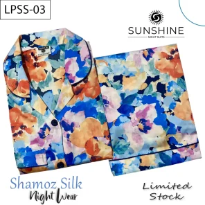 Multi Colors Floral Printed Shamoz Silk Pajamas Set for Women (LPSS-03).