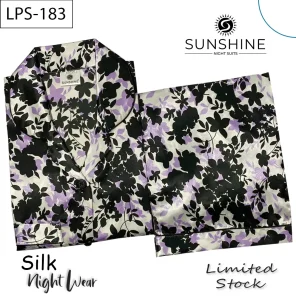 Black Purple Floral Printed Silk Nightdress LPS-183 for Women- Luxurious Sleepwear